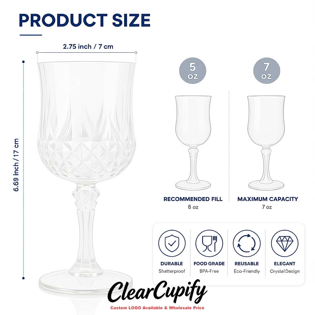 White 7oz Acrylic Plastic Wine Goblets - 2.7 x 6.7 inches Party & Wedding Wine Glasses