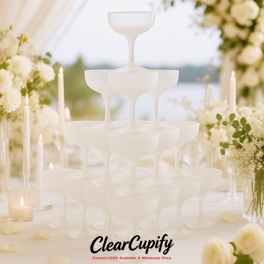 White 5oz Stackable Plastic Martini Glasses 4.13x3.14 inches/10.5x8 cm For Champagne Tower