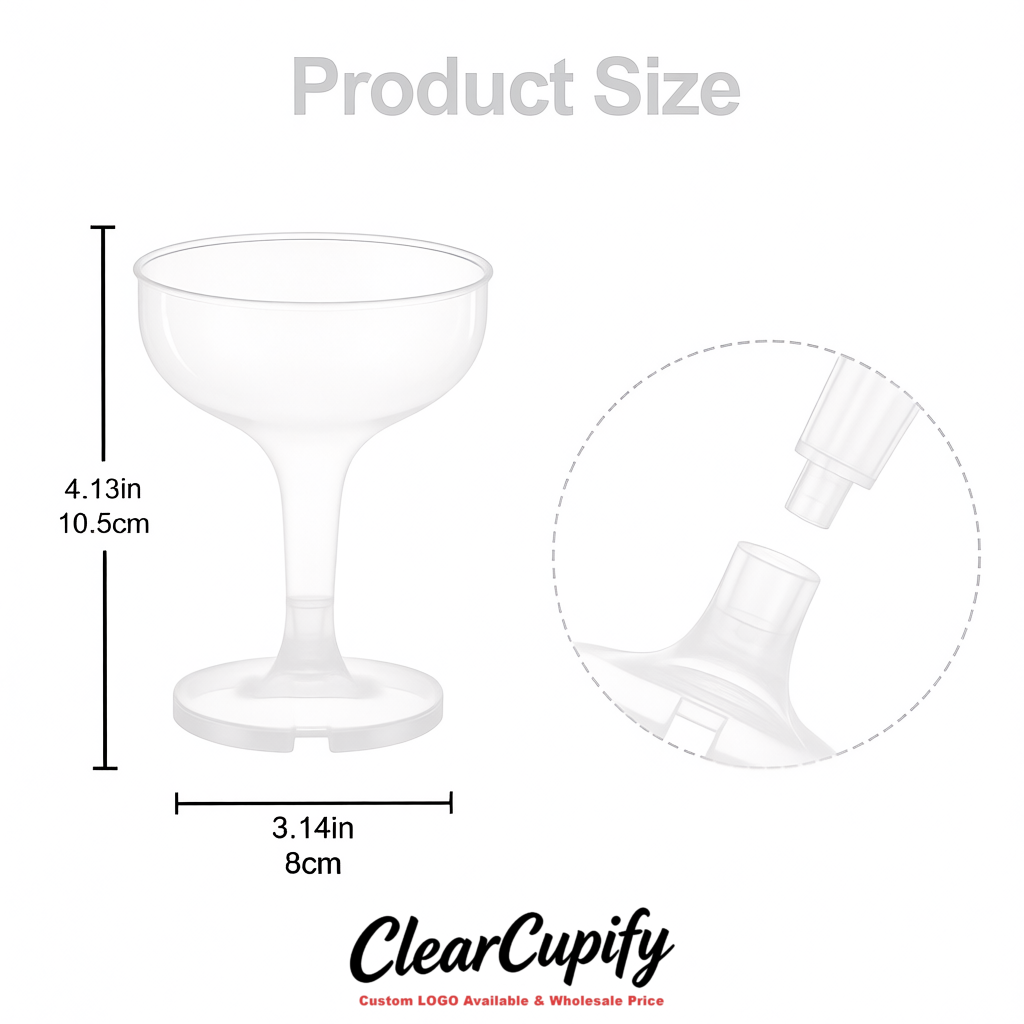 White 5oz Stackable Plastic Martini Glasses 4.13x3.14 inches/10.5x8 cm For Champagne Tower