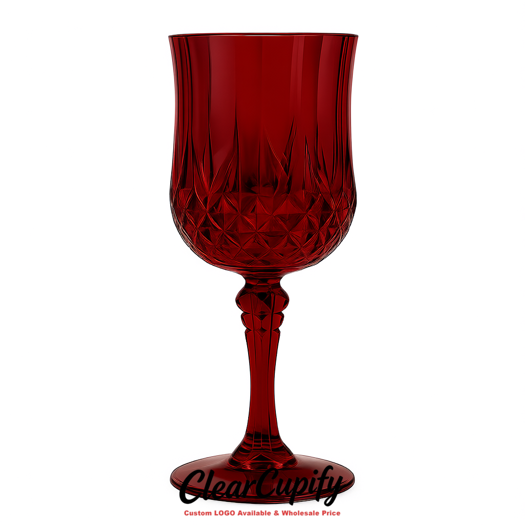 Wine Red 7oz Acrylic Plastic Wine Goblets - 2.7 x 6.7 inches Party & Wedding Wine Glasses