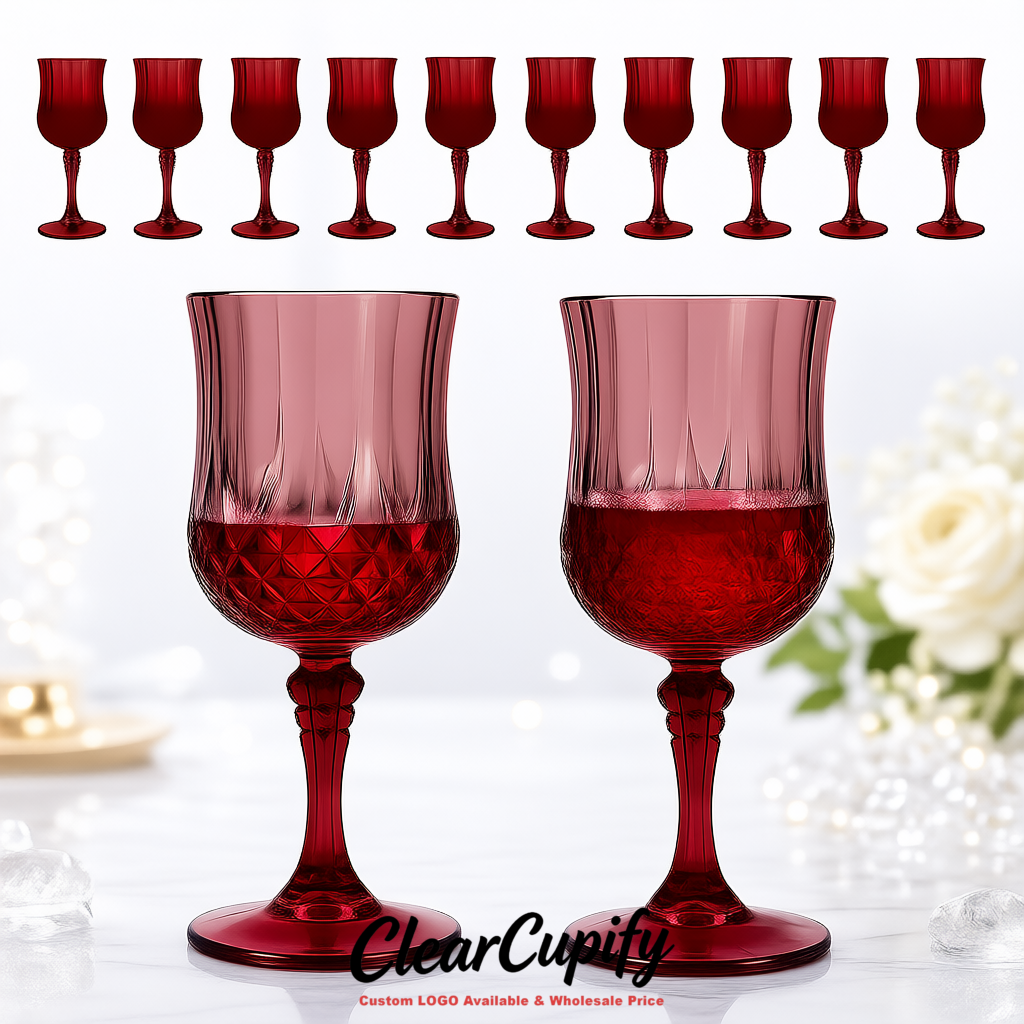 Wine Red 7oz Acrylic Plastic Wine Goblets - 2.7 x 6.7 inches Party & Wedding Wine Glasses