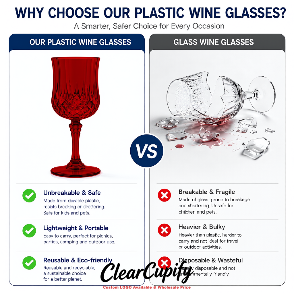 Wine Red 7oz Acrylic Plastic Wine Goblets - 2.7 x 6.7 inches Party & Wedding Wine Glasses