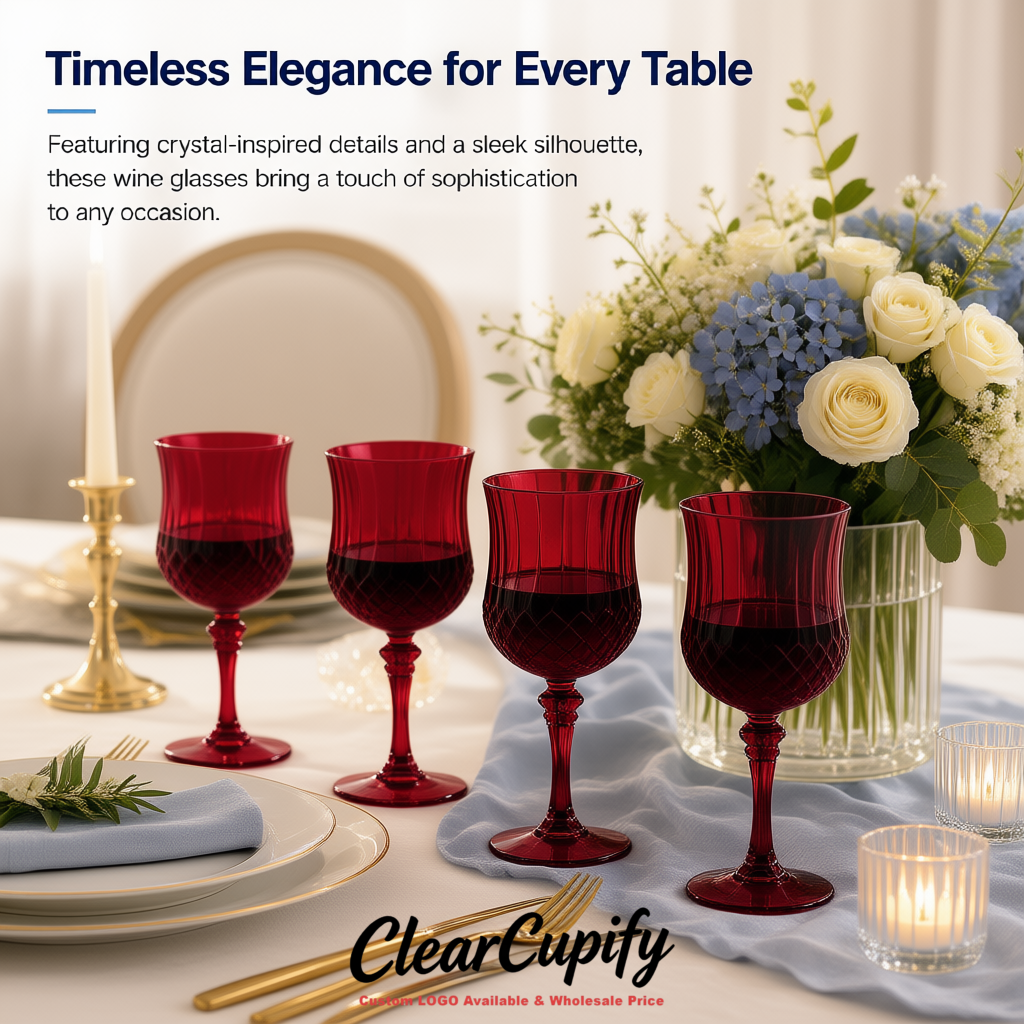 Wine Red 7oz Acrylic Plastic Wine Goblets - 2.7 x 6.7 inches Party & Wedding Wine Glasses