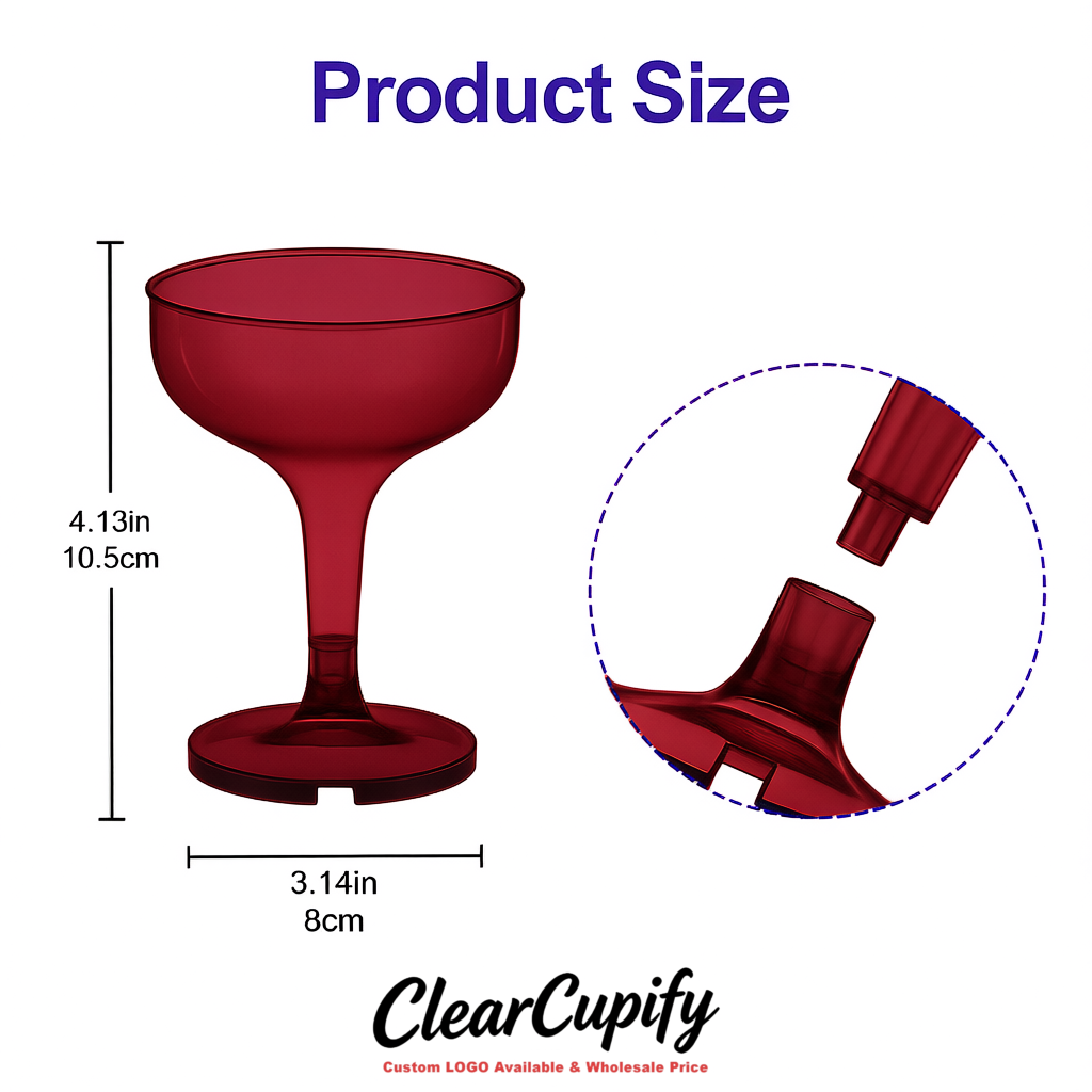 Wine Red 5oz Stackable Plastic Martini Glasses 4.13x3.14 inches/10.5x8 cm For Champagne Tower
