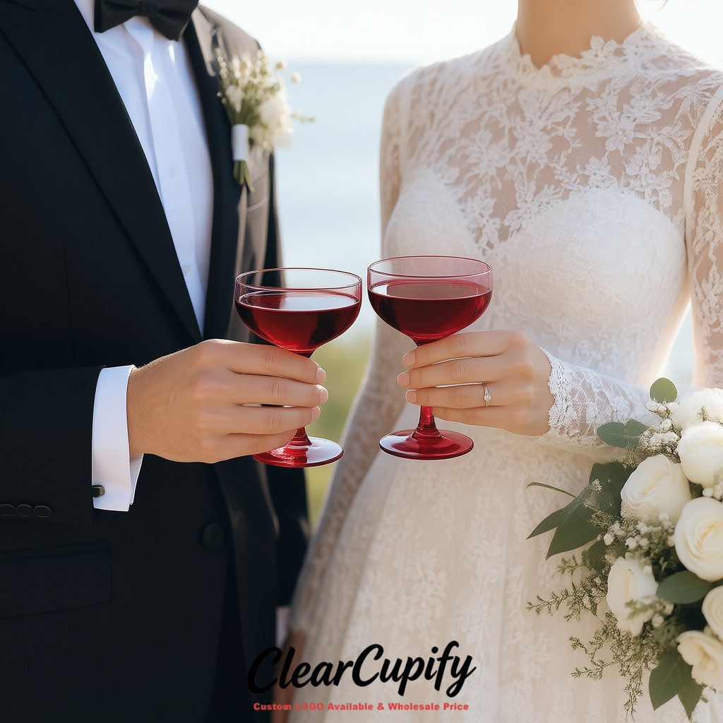 Wine Red 5oz Stackable Plastic Martini Glasses 4.13x3.14 inches/10.5x8 cm For Champagne Tower