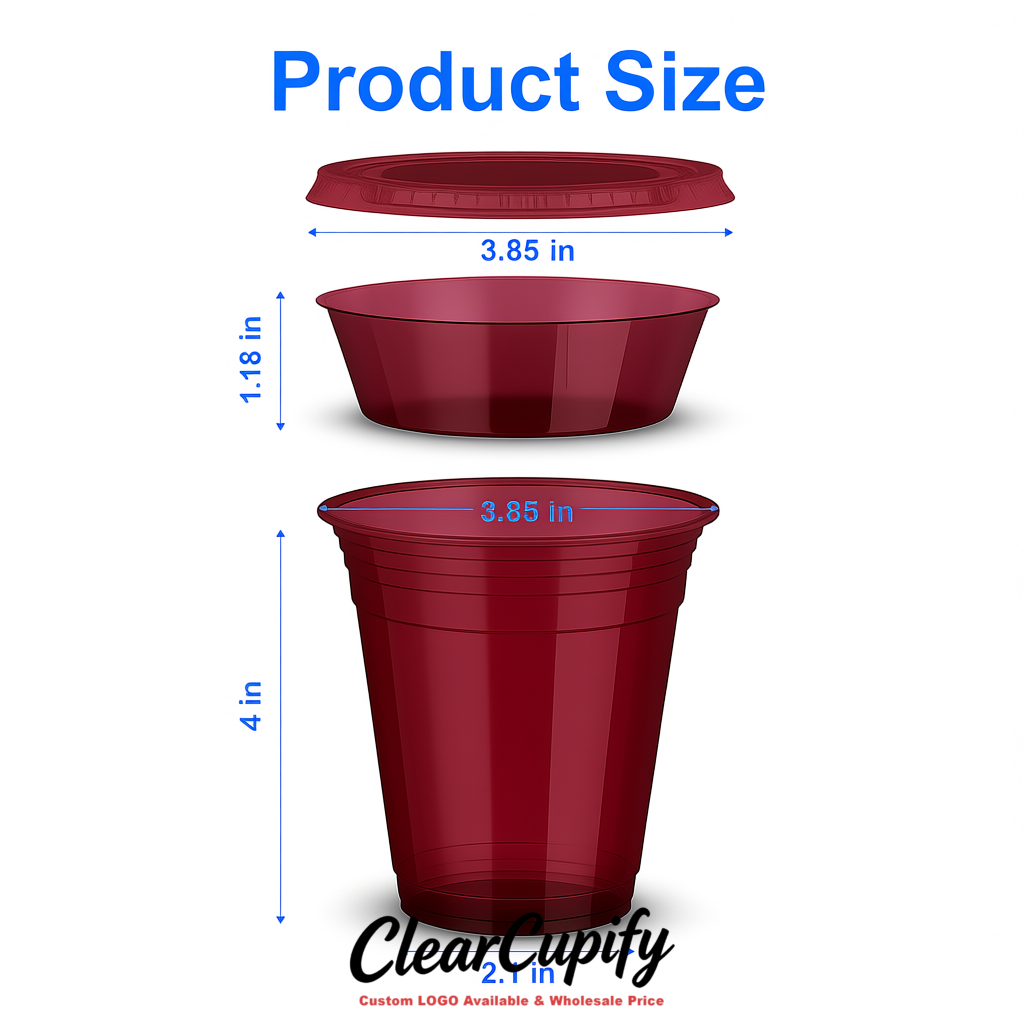 Wine Red 12 oz Disposable Plastic Parfait Cups with Insert & Flat lids 3.85 x 2.1 x 4 inches