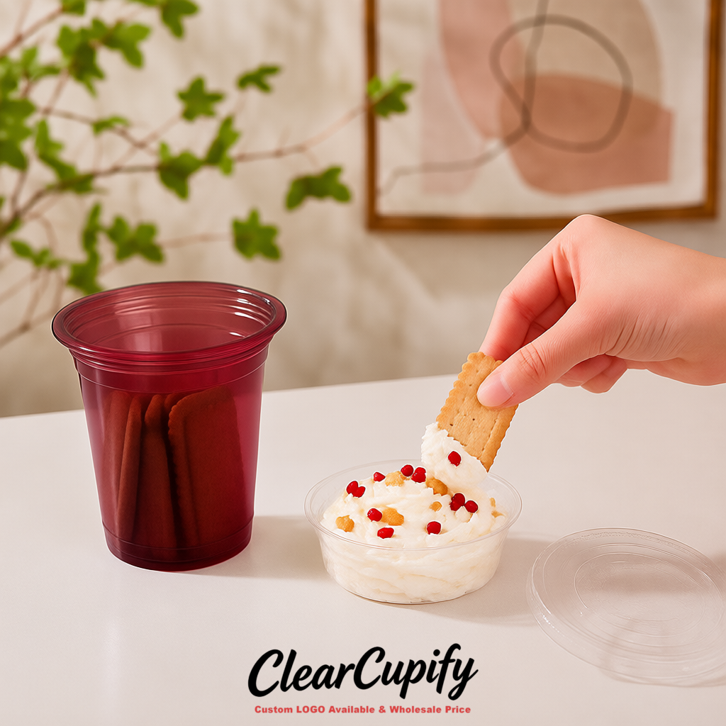 Wine Red 12 oz Disposable Plastic Parfait Cups with Insert & Flat lids 3.85 x 2.1 x 4 inches