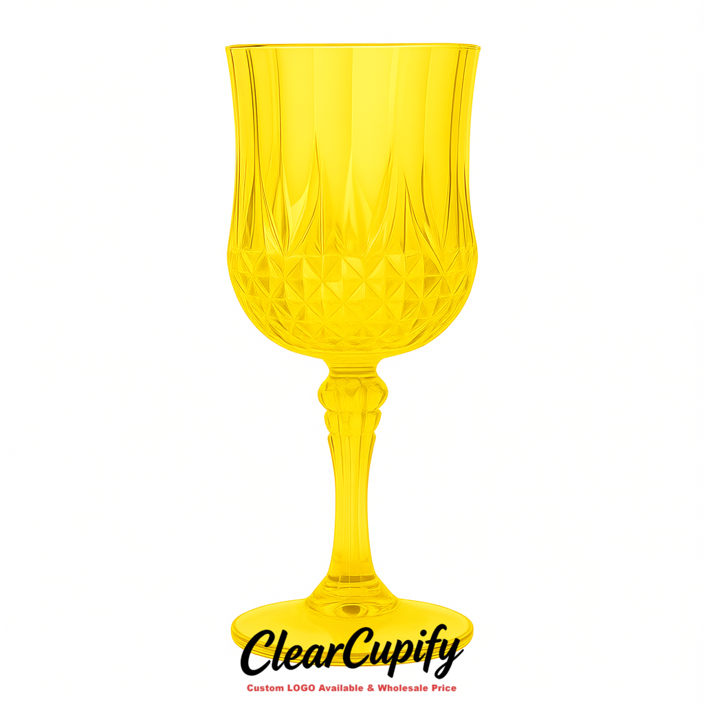 Yellow 7oz Acrylic Plastic Wine Goblets - 2.7 x 6.7 inches Party & Wedding Wine Glasses