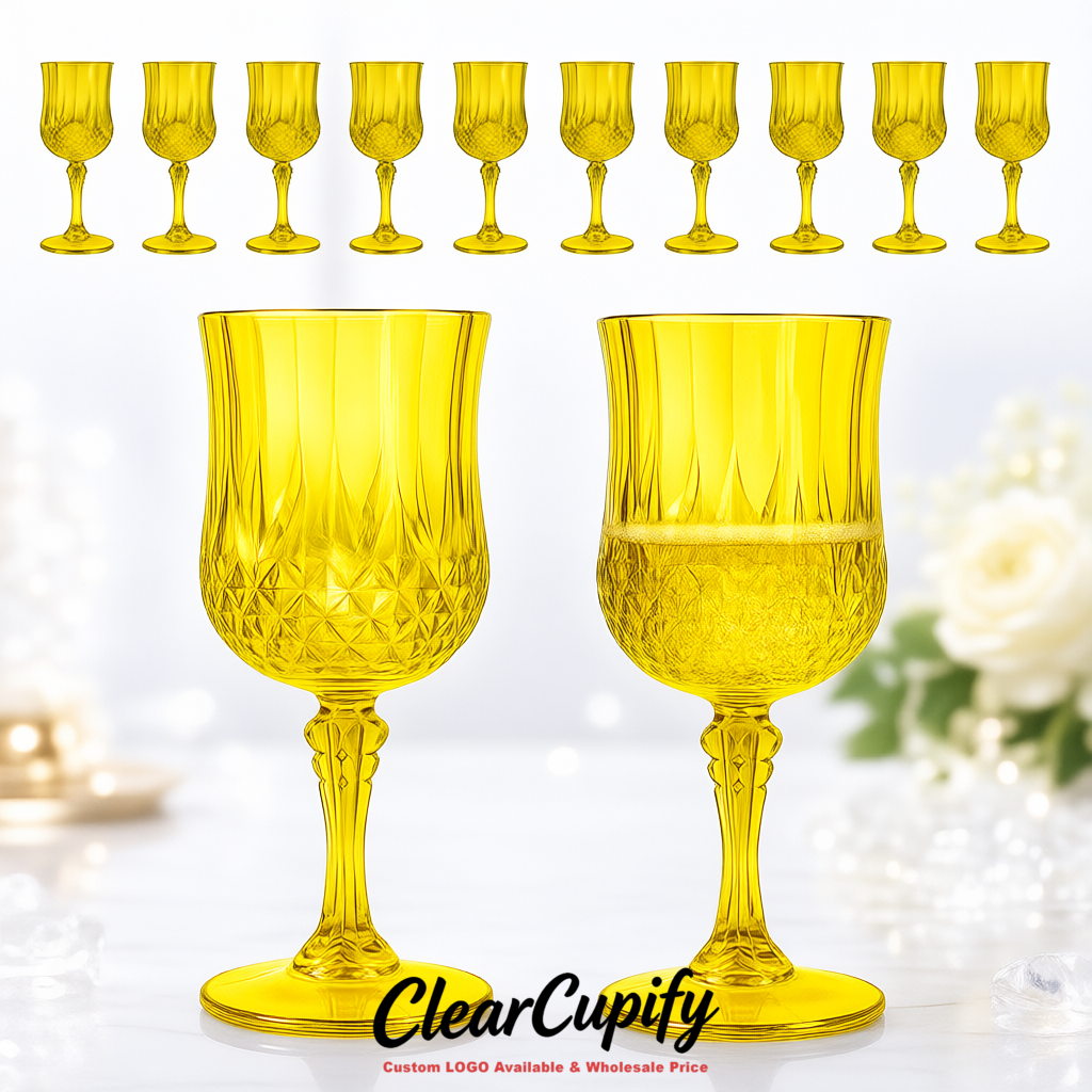 Yellow 7oz Acrylic Plastic Wine Goblets - 2.7 x 6.7 inches Party & Wedding Wine Glasses