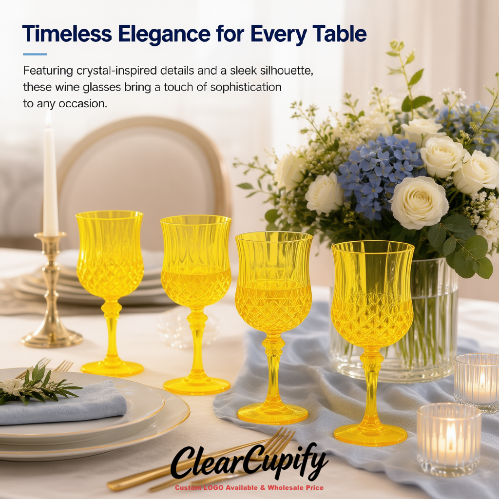 Yellow 7oz Acrylic Plastic Wine Goblets - 2.7 x 6.7 inches Party & Wedding Wine Glasses