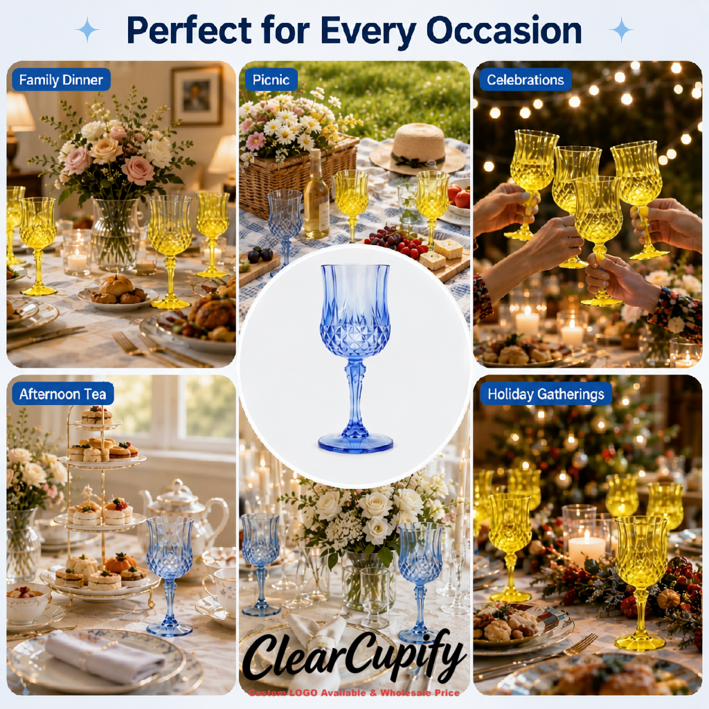 Yellow 7oz Acrylic Plastic Wine Goblets - 2.7 x 6.7 inches Party & Wedding Wine Glasses