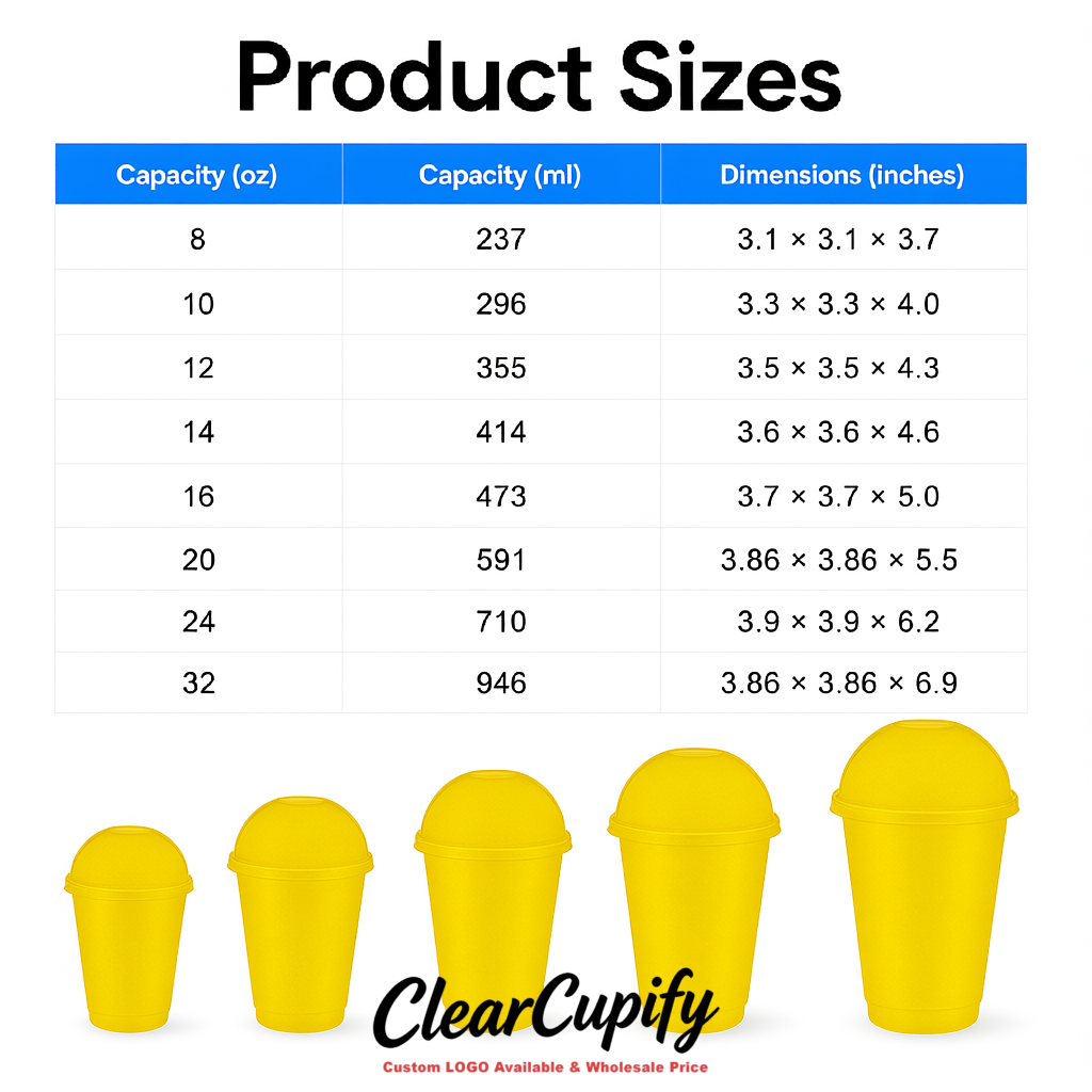 Yellow 16 oz Plastic Slushie Cups with Dome Lid & Detachable Spoon Straws for Milkshake, Boba, Smoothies, Iced Coffee