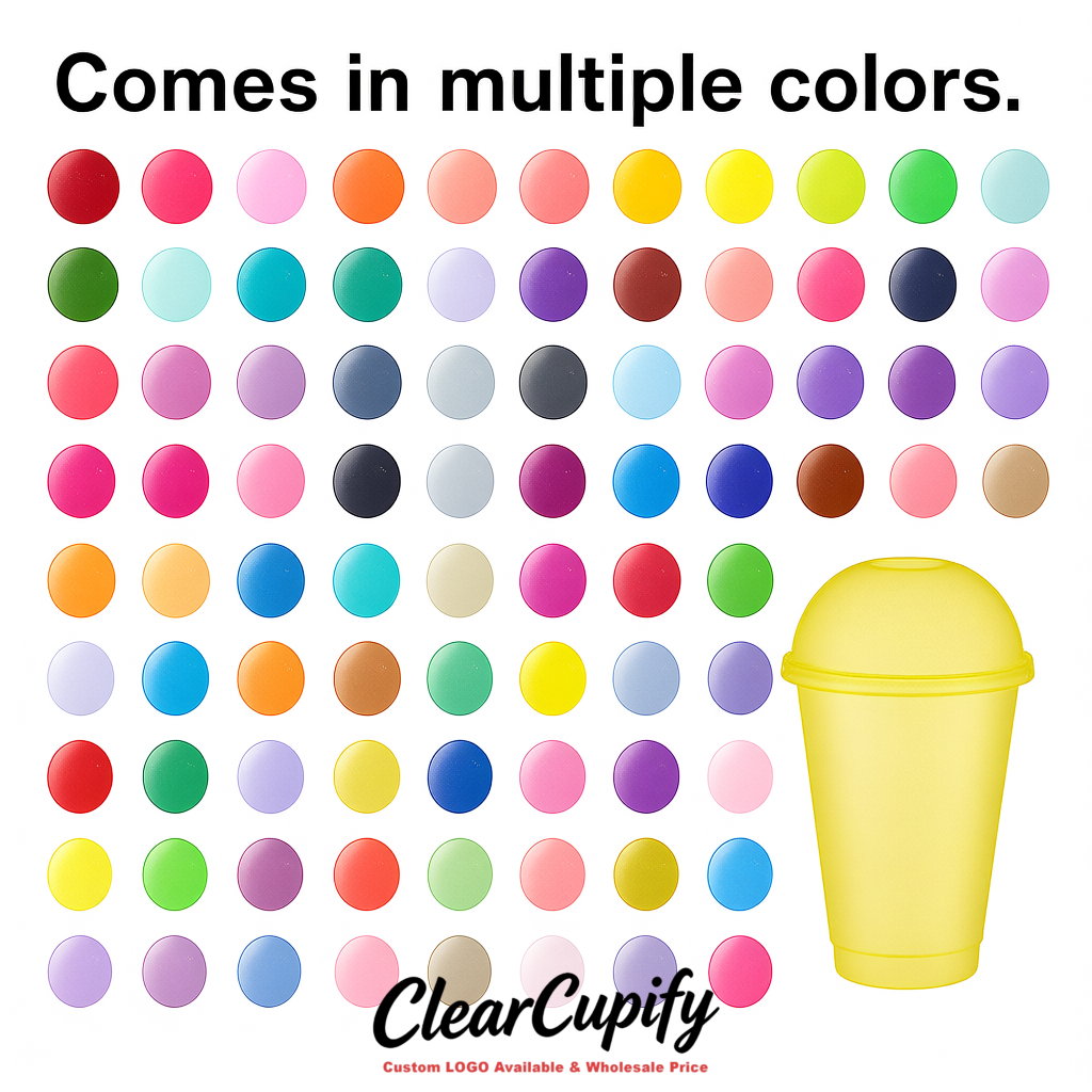 Yellow 16 oz Plastic Slushie Cups with Dome Lid & Detachable Spoon Straws for Milkshake, Boba, Smoothies, Iced Coffee