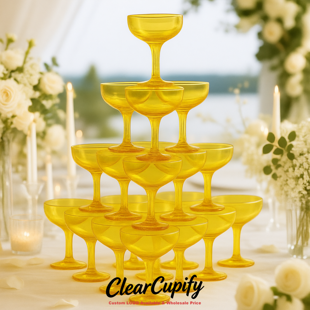 Yellow 5oz Stackable Plastic Martini Glasses 4.13x3.14 inches/10.5x8 cm For Champagne Tower