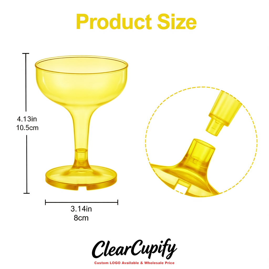 Yellow 5oz Stackable Plastic Martini Glasses 4.13x3.14 inches/10.5x8 cm For Champagne Tower