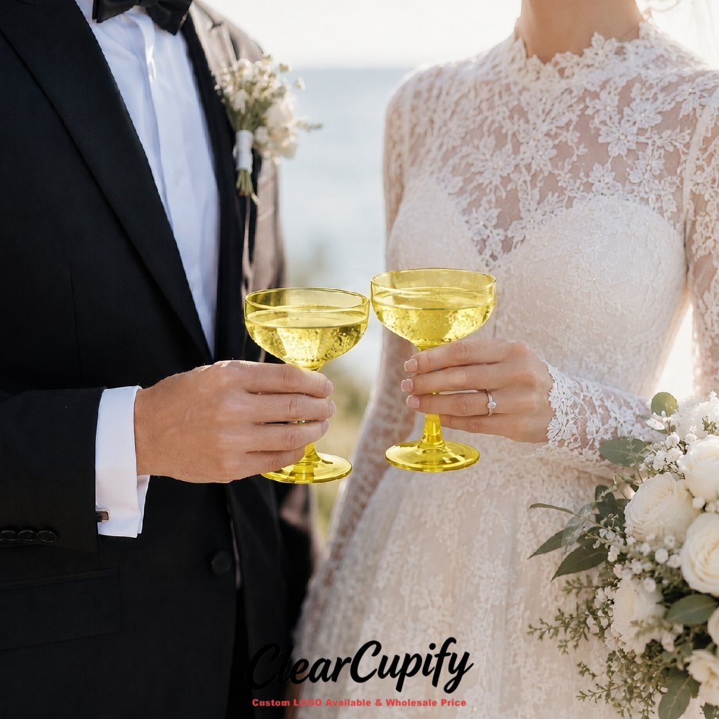 Yellow 5oz Stackable Plastic Martini Glasses 4.13x3.14 inches/10.5x8 cm For Champagne Tower