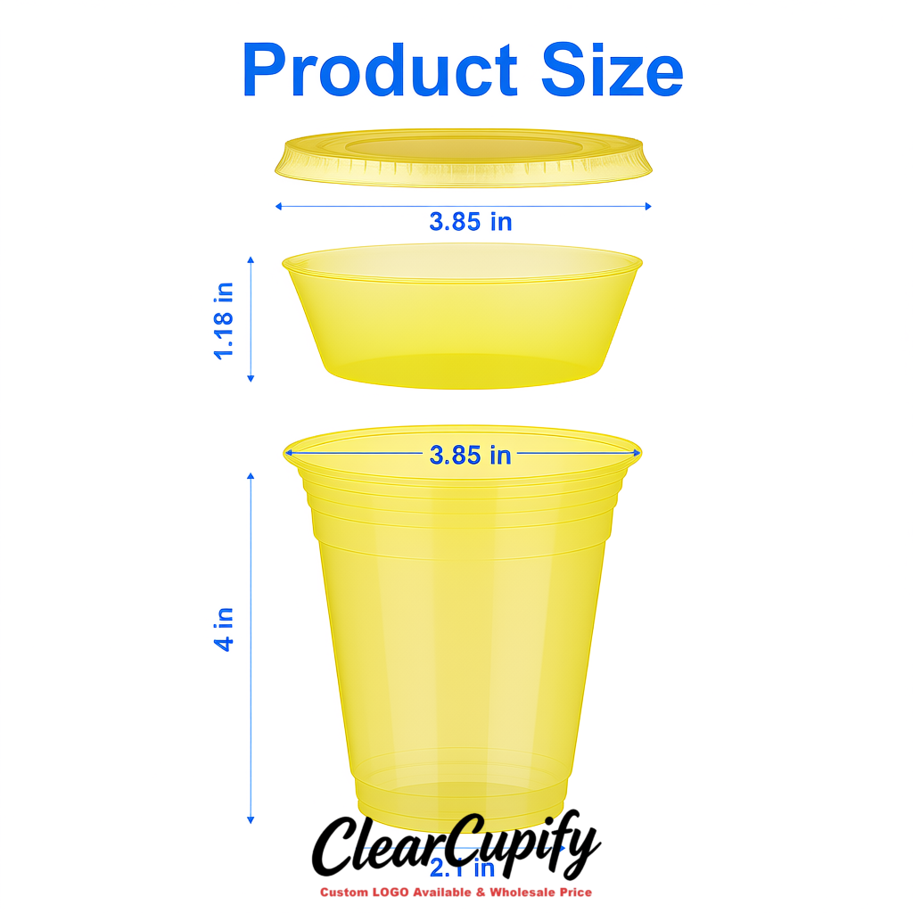 Yellow 12 oz Disposable Plastic Parfait Cups with Insert & Flat lids 3.85 x 2.1 x 4 inches