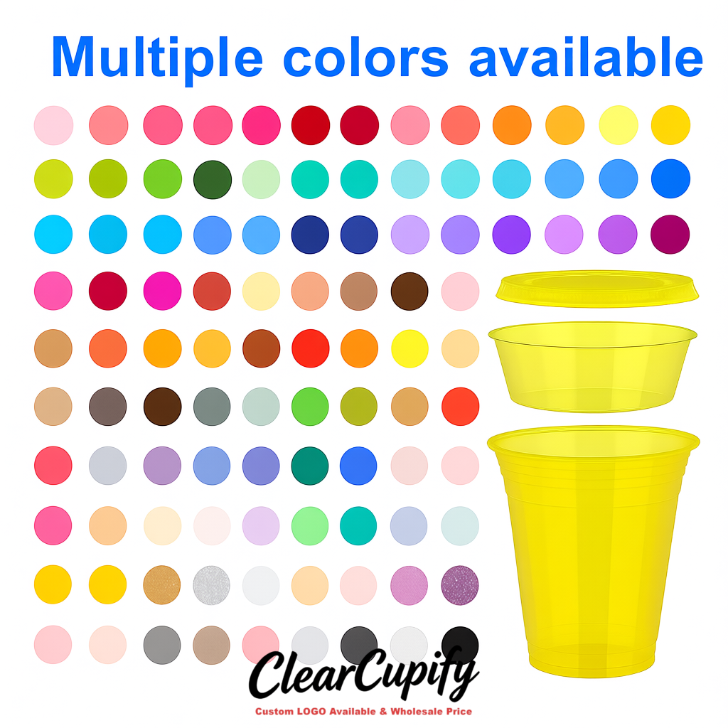 Yellow 12 oz Disposable Plastic Parfait Cups with Insert & Flat lids 3.85 x 2.1 x 4 inches