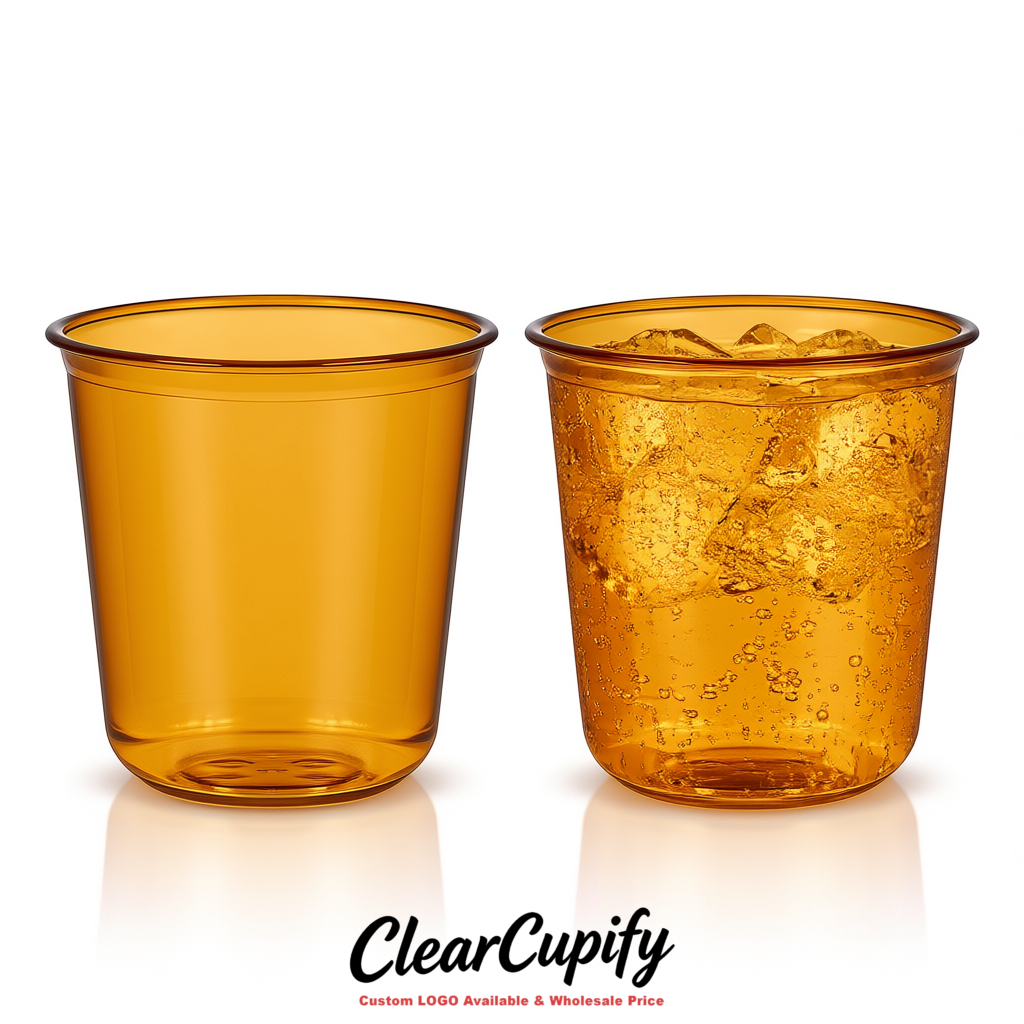 Amber U-shaped Cup with Round Bottom: Stackable & Disposable Plastic Cup