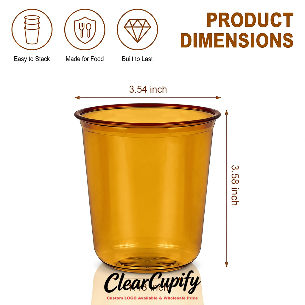 Amber U-shaped Cup with Round Bottom: Stackable & Disposable Plastic Cup