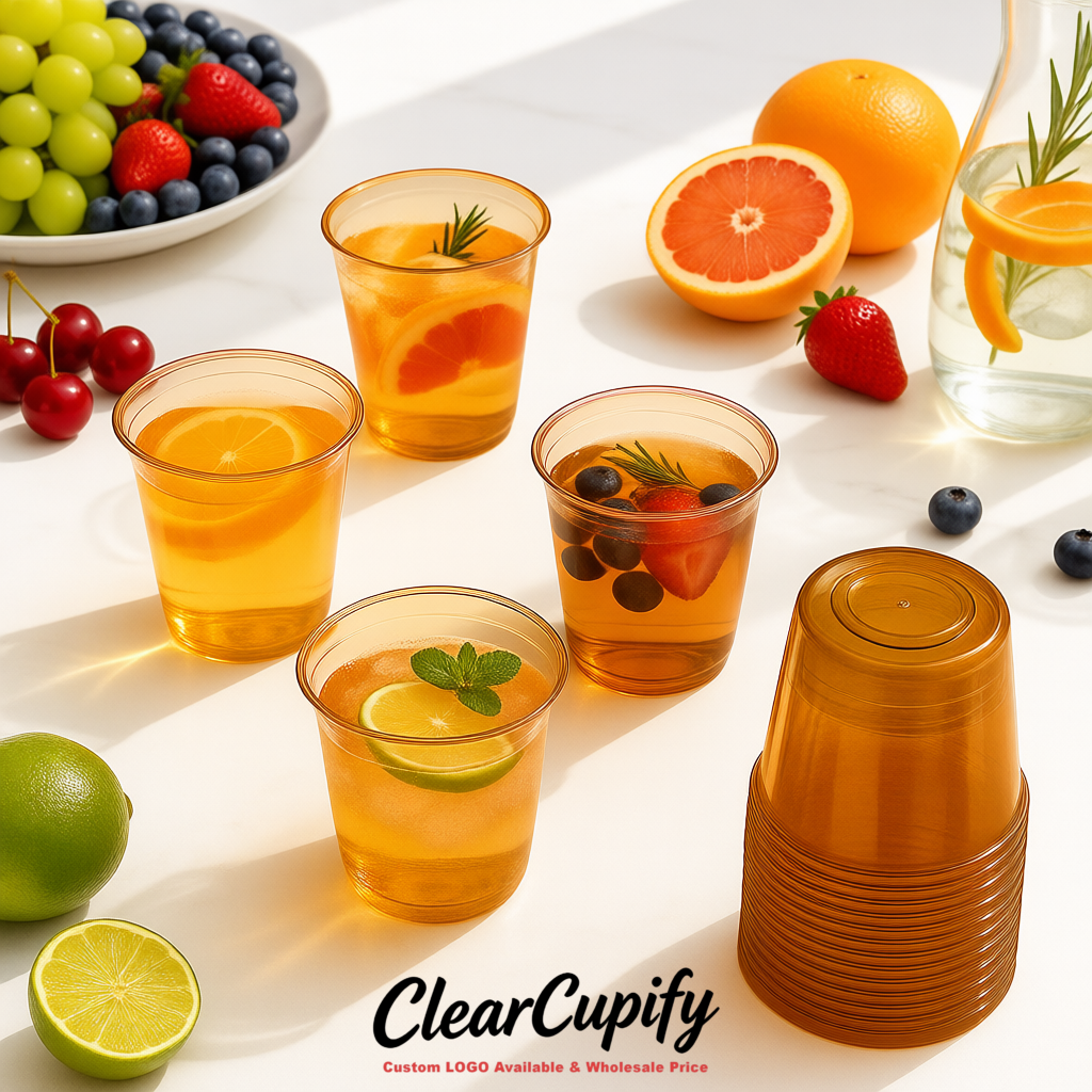 Amber U-shaped Cup with Round Bottom: Stackable & Disposable Plastic Cup