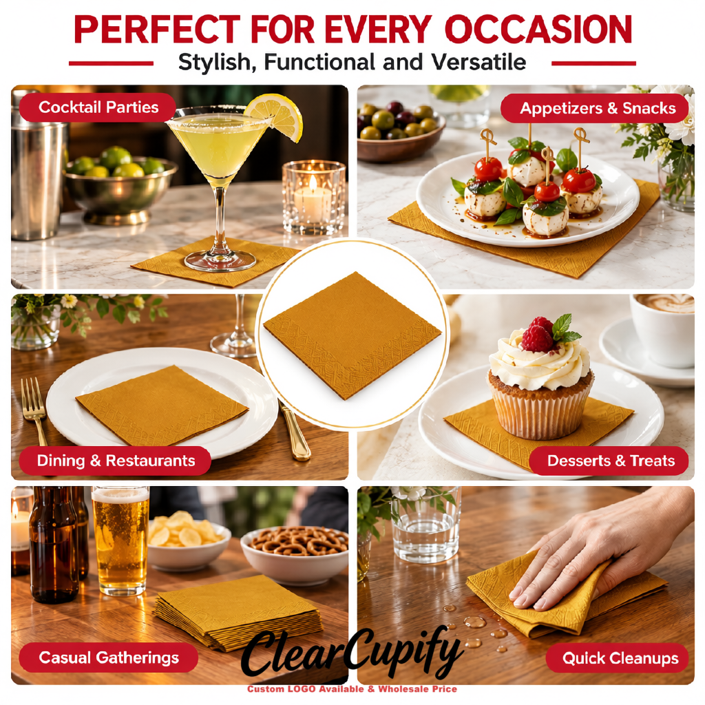 Amber Napkins Paper 4.5x4.5 Inch Disposable 2-Ply Cocktail Napkins Factory