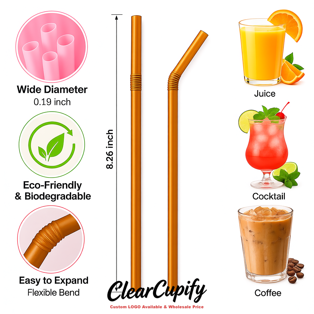Amber Plastic Straws 8.26 x 0.2 inch Flexible Bendy Disposable Drinking Straws Supplier