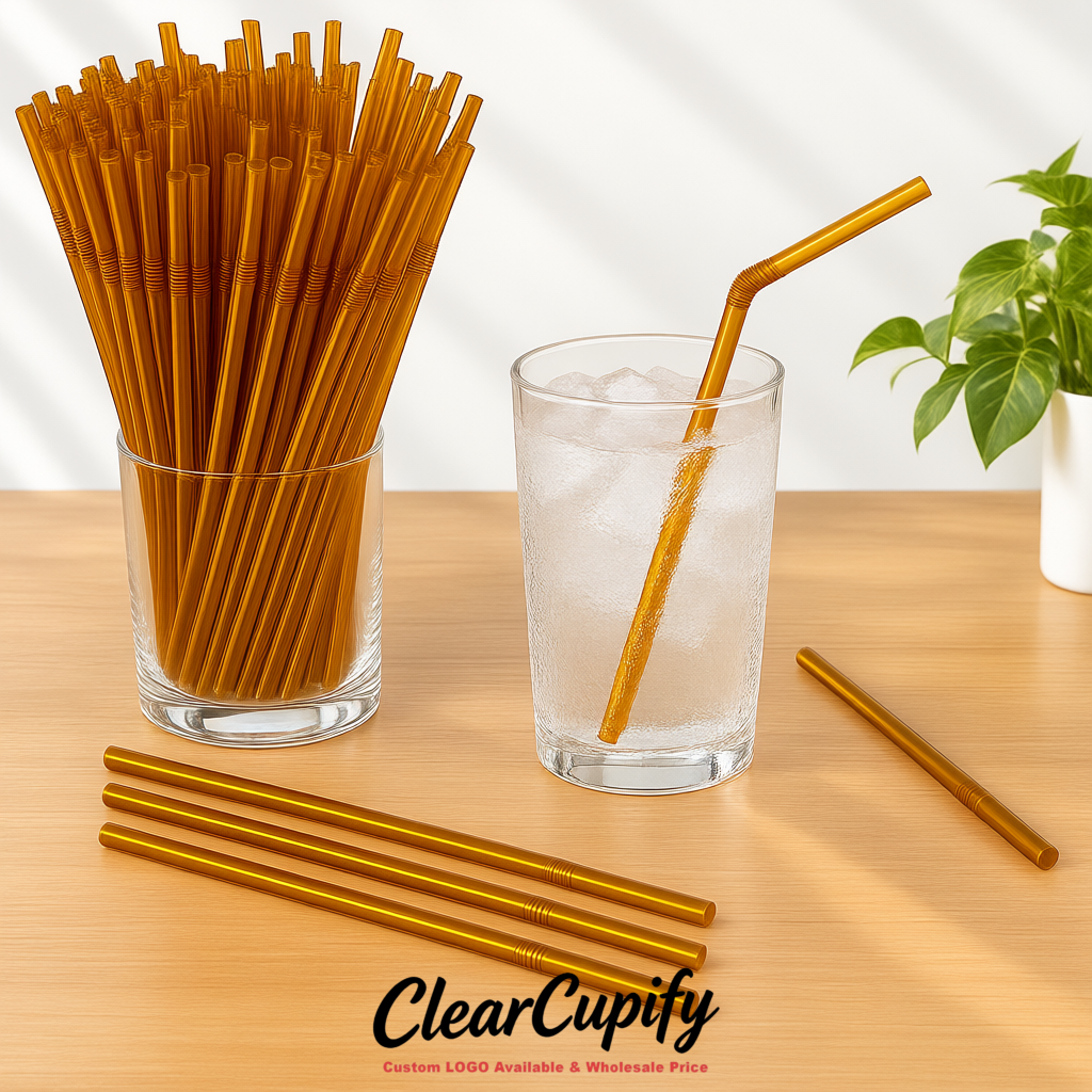 Amber Plastic Straws 8.26 x 0.2 inch Flexible Bendy Disposable Drinking Straws Supplier