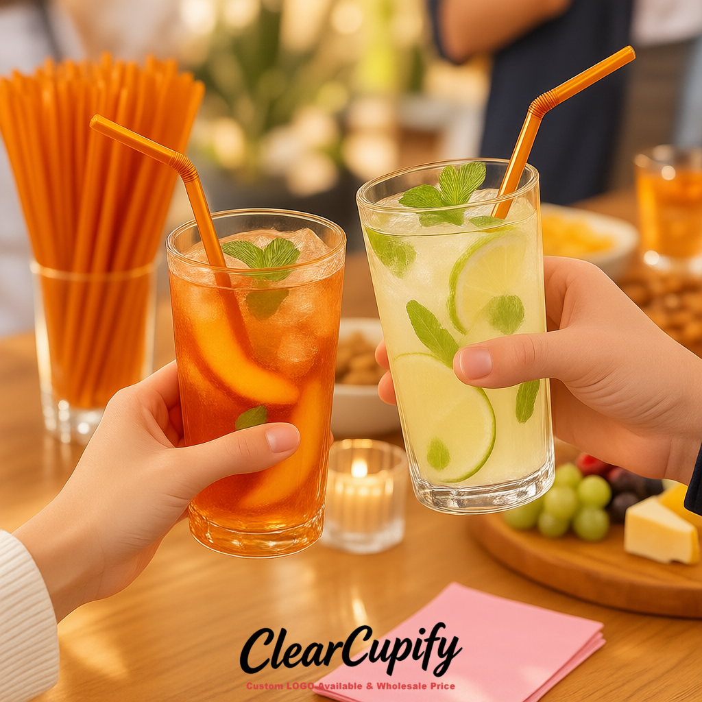 Amber Plastic Straws 8.26 x 0.2 inch Flexible Bendy Disposable Drinking Straws Supplier