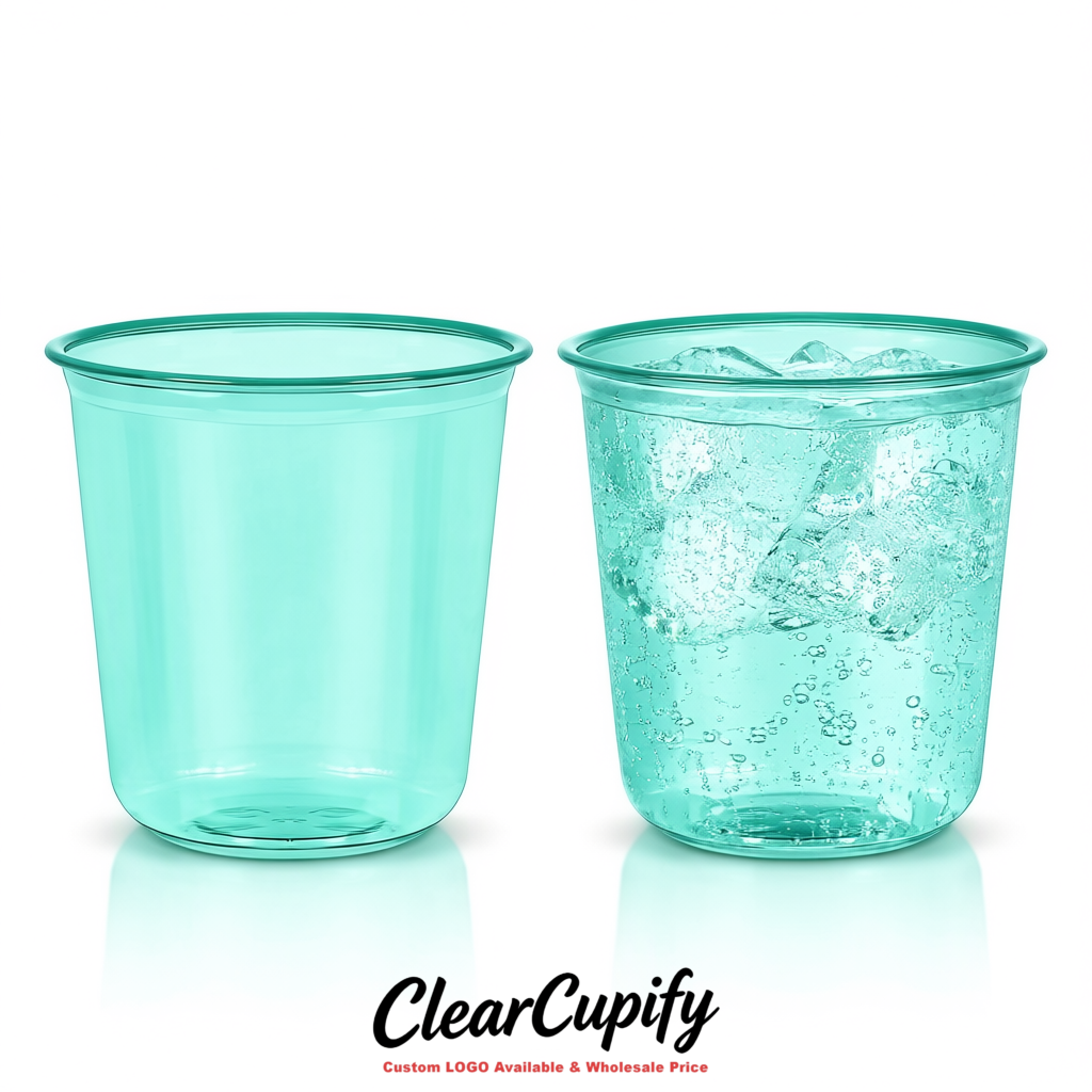 Aquamarine U-shaped Cup with Round Bottom: Stackable & Disposable Plastic Cup