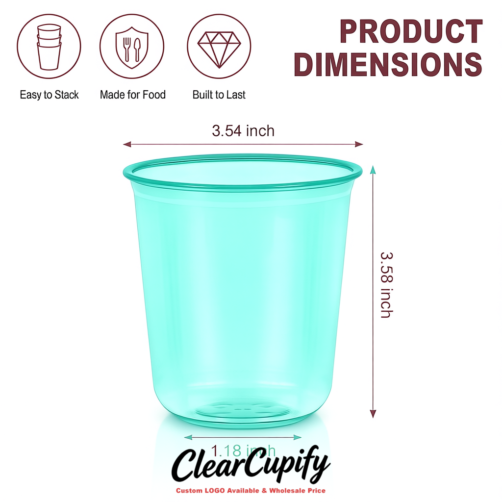 Aquamarine U-shaped Cup with Round Bottom: Stackable & Disposable Plastic Cup