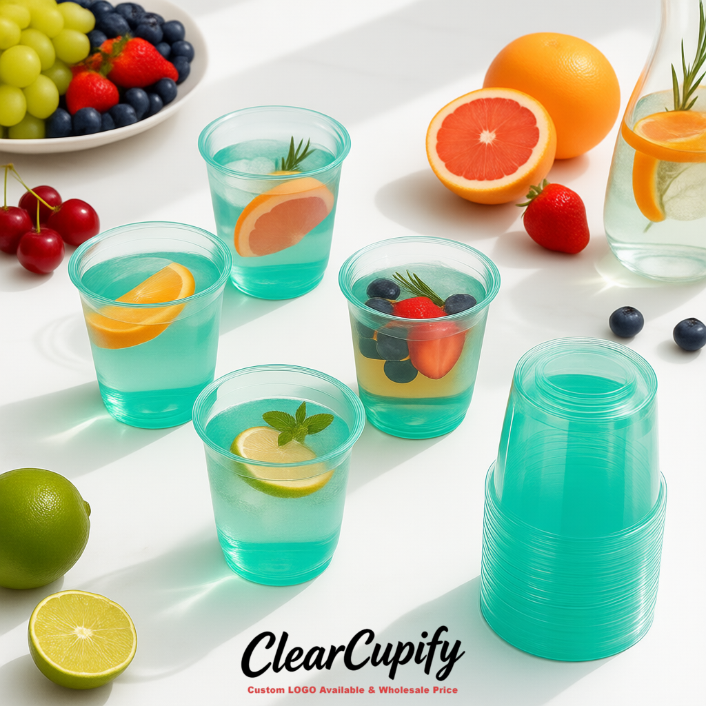 Aquamarine U-shaped Cup with Round Bottom: Stackable & Disposable Plastic Cup