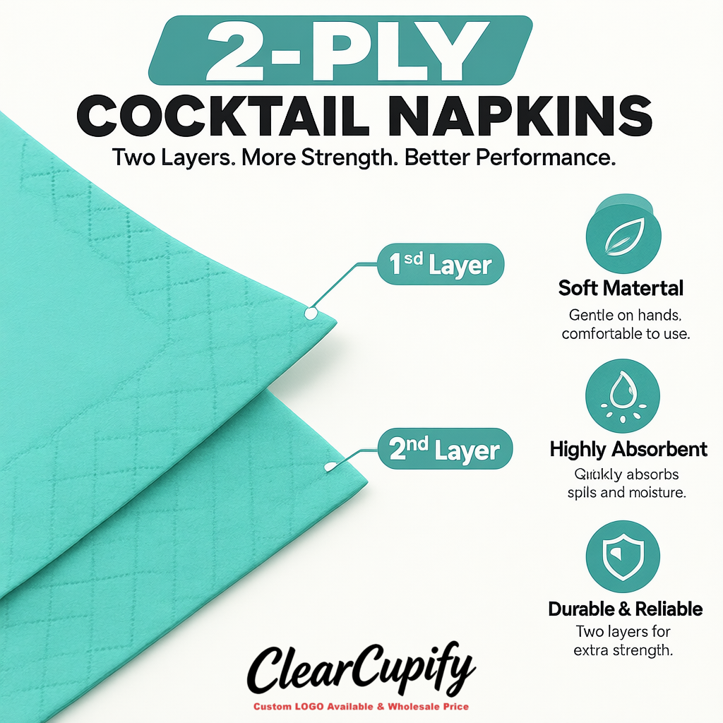 Aquamarine Napkins Paper 4.5x4.5 Inch Disposable 2-Ply Cocktail Napkins Factory