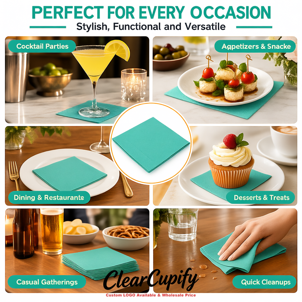 Aquamarine Napkins Paper 4.5x4.5 Inch Disposable 2-Ply Cocktail Napkins Factory