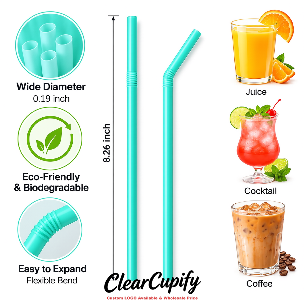 Aquamarine Plastic Straws 8.26 x 0.2 inch Flexible Bendy Disposable Drinking Straws Supplier