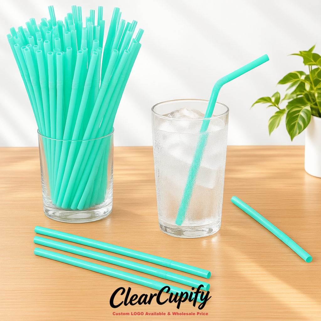 Aquamarine Plastic Straws 8.26 x 0.2 inch Flexible Bendy Disposable Drinking Straws Supplier