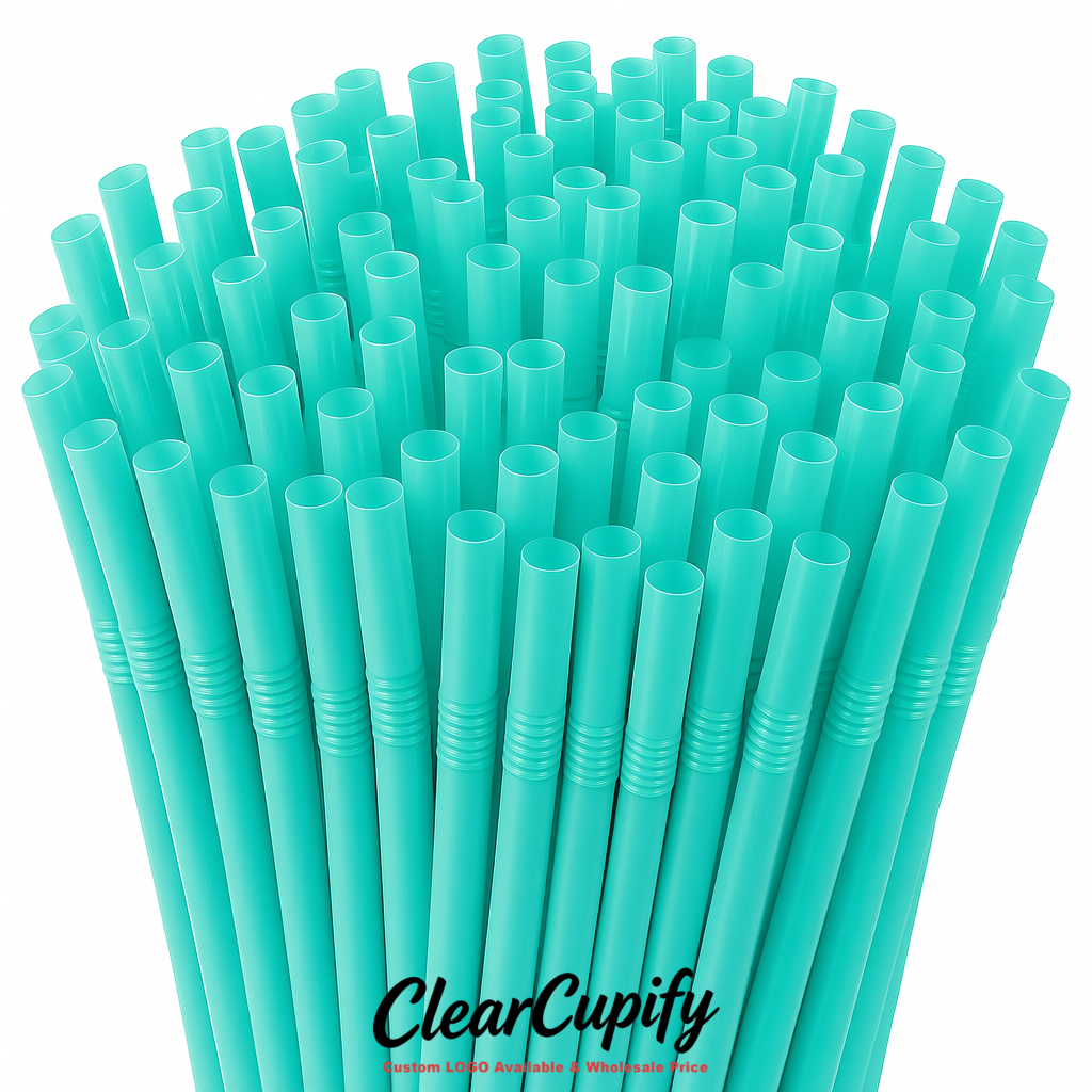 Aquamarine Plastic Straws 8.26 x 0.2 inch Flexible Bendy Disposable Drinking Straws Supplier
