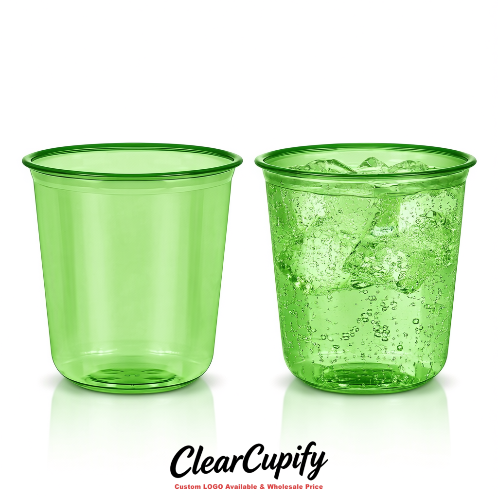 Avocado Green U-shaped Cup with Round Bottom: Stackable & Disposable Plastic Cup