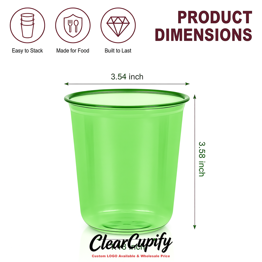 Avocado Green U-shaped Cup with Round Bottom: Stackable & Disposable Plastic Cup