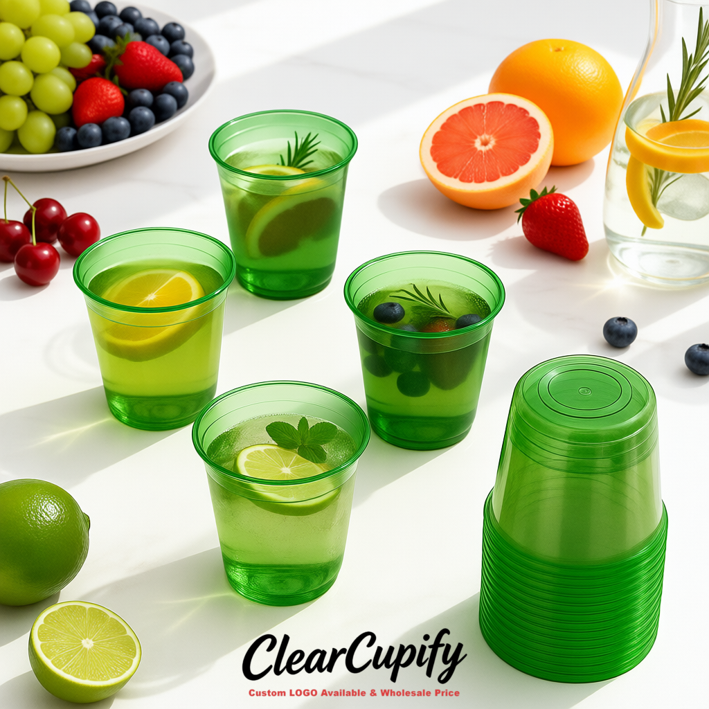 Avocado Green U-shaped Cup with Round Bottom: Stackable & Disposable Plastic Cup