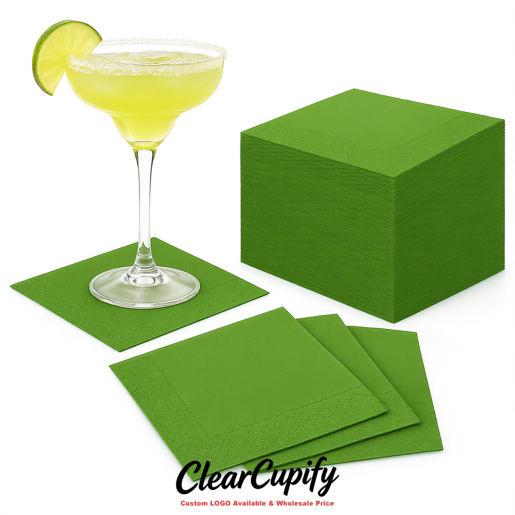 Avocado Green Napkins Paper 4.5x4.5 Inch Disposable 2-Ply Cocktail Napkins Factory