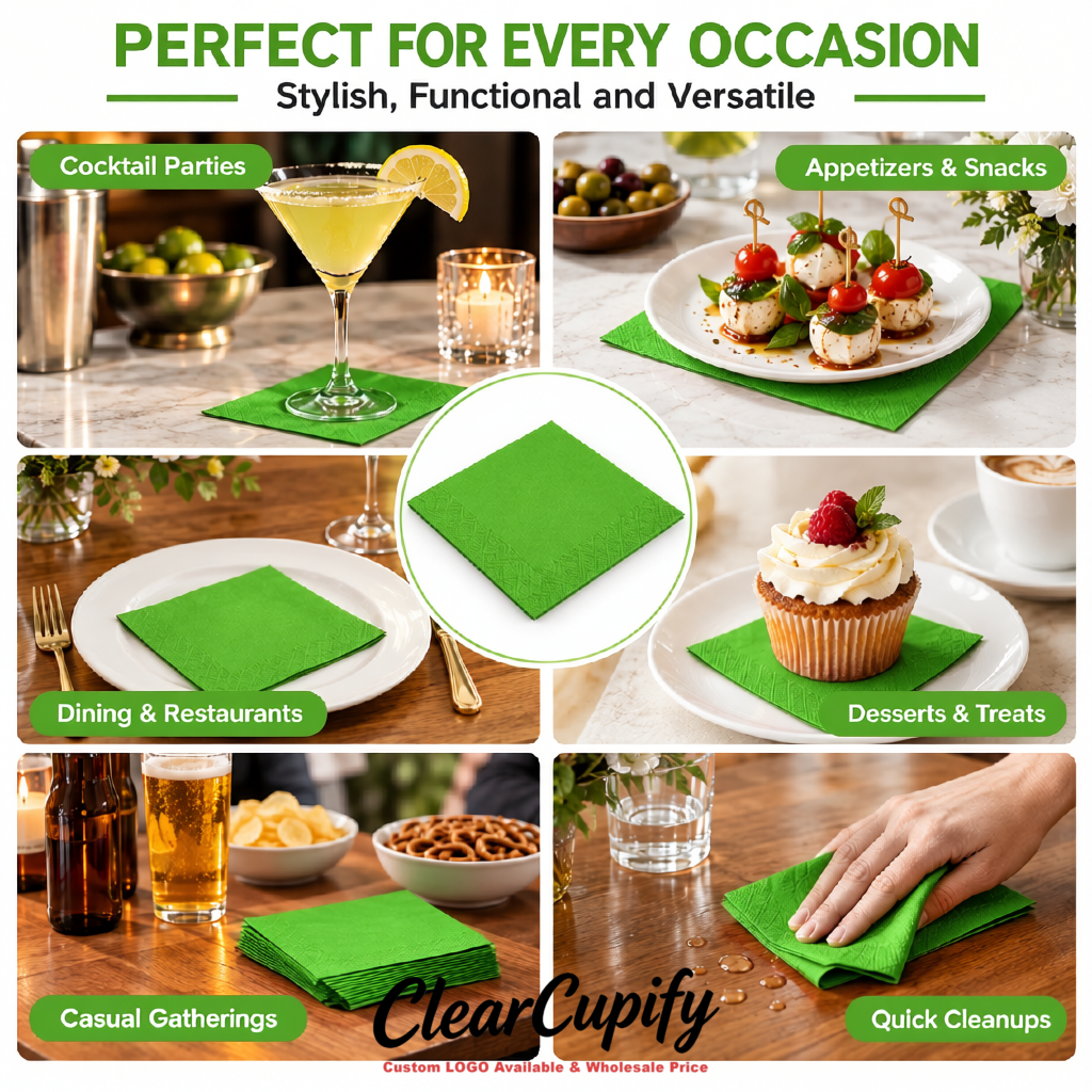 Avocado Green Napkins Paper 4.5x4.5 Inch Disposable 2-Ply Cocktail Napkins Factory