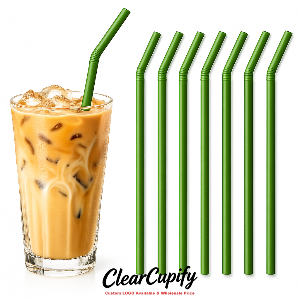 Avocado Green Plastic Straws 8.26 x 0.2 inch Flexible Bendy Disposable Drinking Straws Supplier