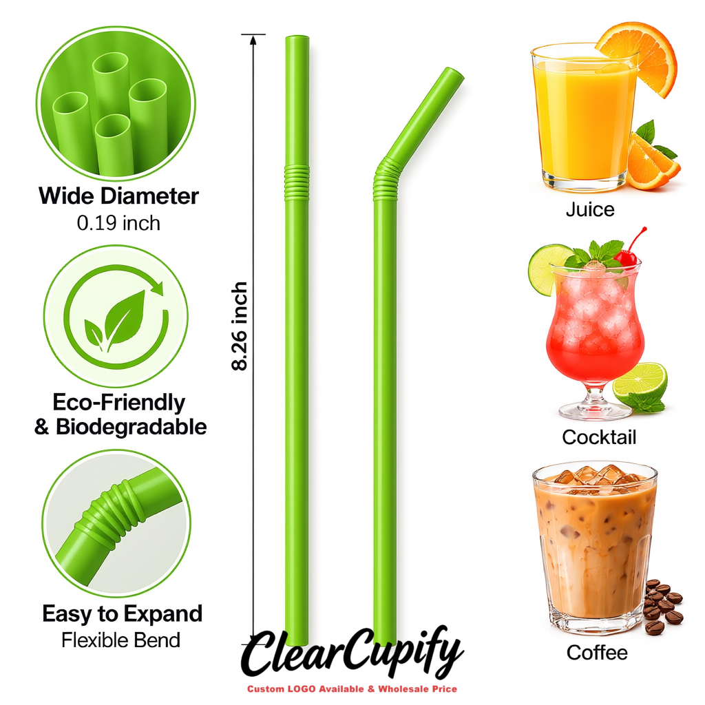 Avocado Green Plastic Straws 8.26 x 0.2 inch Flexible Bendy Disposable Drinking Straws Supplier