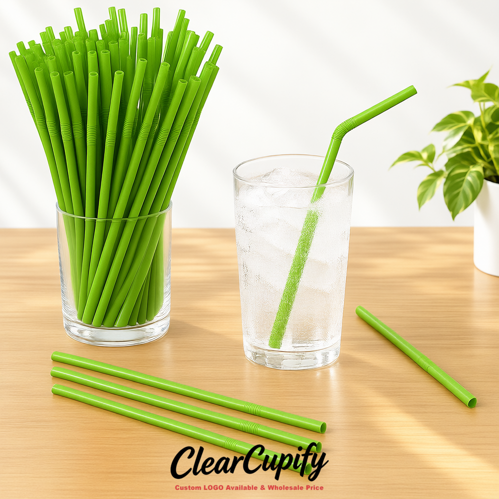 Avocado Green Plastic Straws 8.26 x 0.2 inch Flexible Bendy Disposable Drinking Straws Supplier