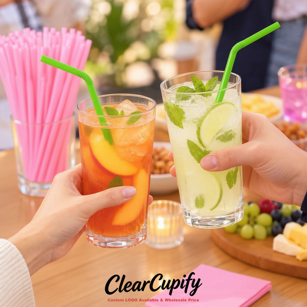 Avocado Green Plastic Straws 8.26 x 0.2 inch Flexible Bendy Disposable Drinking Straws Supplier