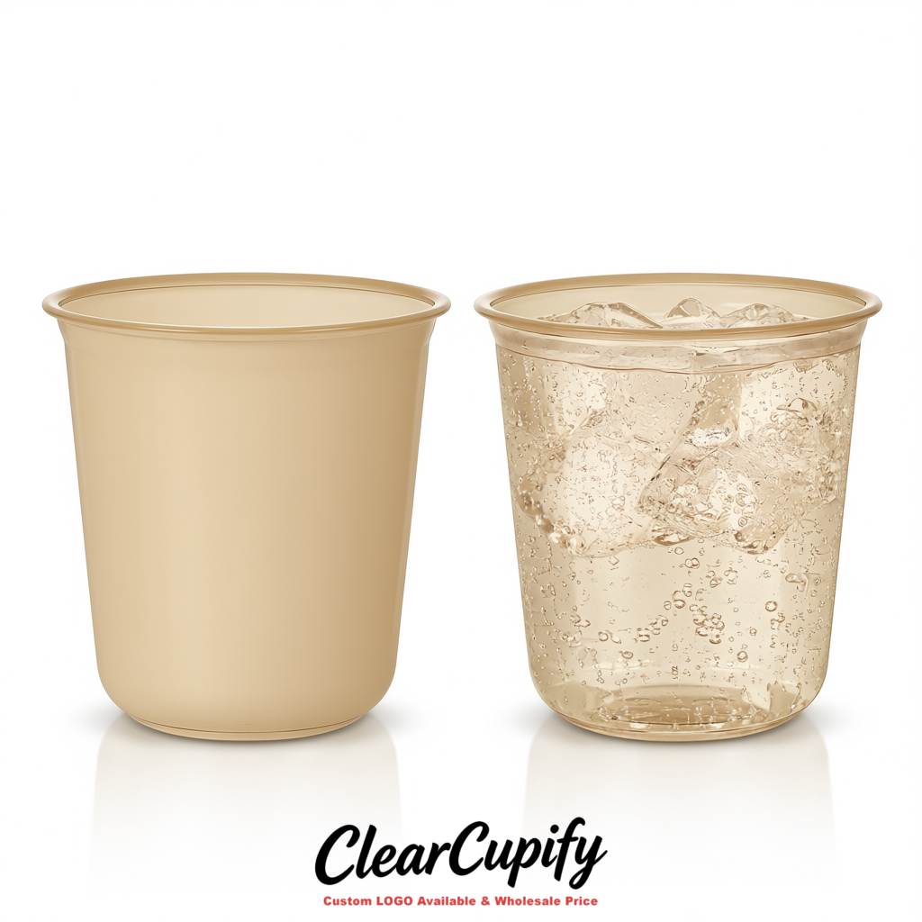 Beige U-shaped Cup with Round Bottom: Stackable & Disposable Plastic Cup