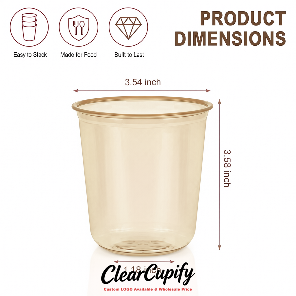 Beige U-shaped Cup with Round Bottom: Stackable & Disposable Plastic Cup