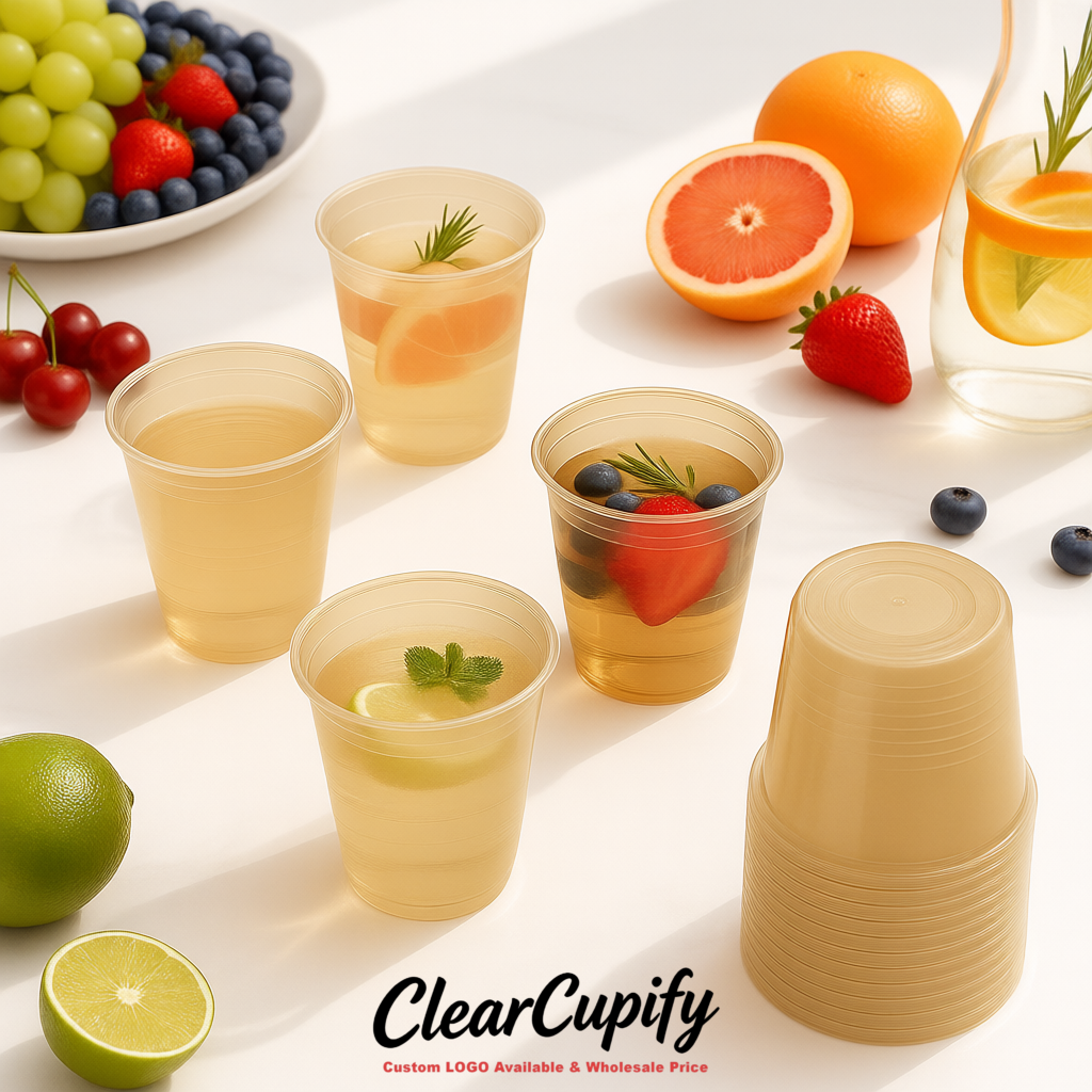 Beige U-shaped Cup with Round Bottom: Stackable & Disposable Plastic Cup