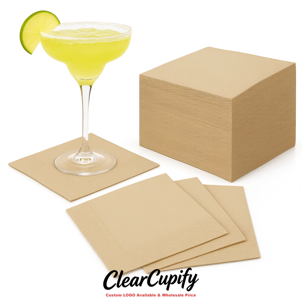 Beige Napkins Paper 4.5x4.5 Inch Disposable 2-Ply Cocktail Napkins Factory